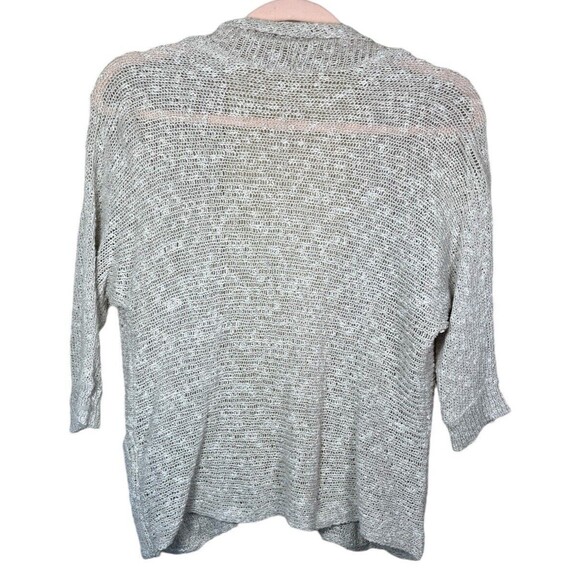 EILEEN FISHER Size P Small Cardigan Sweater Beige Crochet Open Front Pockets - Picture 2 of 12